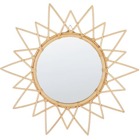 Espejo de pared marco de ratán natural ø 61 cm colgante sala de estar moderno Aroek