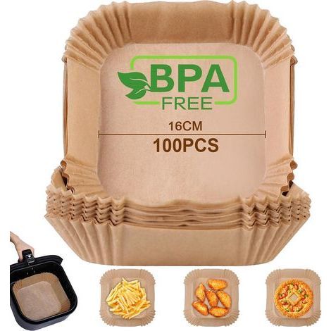 100 pièces Papier Cuisson pour Air Fryer (16x16 cm) Carré Paper Liner Friteuse, Papier Air Fryer Carré Antiadhésif Pour Friteuse Sans Huile 4 à 4,5 litres - Idéal pour la cuisson saine