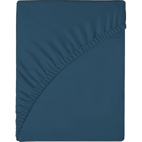Fitted Sheet with Corners 160 x 200 x 25 cm, Microfibre Fabric, Does Not Shrink or Fade Dark Blue (1/5)