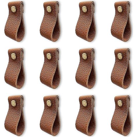Lot de 12 poignées en cuir, poignées de tiroir pour placards, poignées anti-collision style vintage, poignées en cuir avec N (1/5)