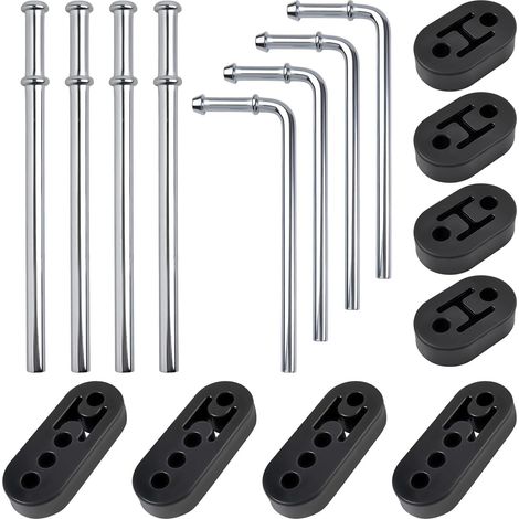 Kit de supports d'échappement 4 pièces Tiges de support d'échappement universelles coudées à 90° et silencieux long droit 8 pièces Support en caoutchouc Tige de support 2 trous 4 trous (1/4)