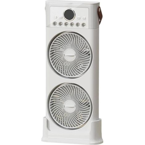 Humidificador de sobremesa con doble ventilador, apto para uso doméstico, de oficina y en exteriores (blanco), recargable, 2400 mAh. (1/5)