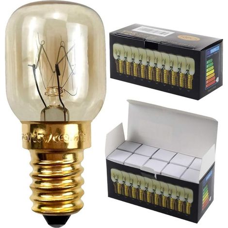 Lot de 10 ampoules SES E14 avec culot à baïonnette - Ampoules pour four/micro-ondes résistant jusqu'à 300 °C - Ampoules de nuit, E14 25.00W 240.00V (1/5)