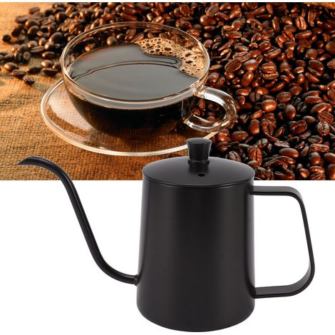 Bouilloire à filtre en acier inoxydable 304 avec couvercle, bec long, noire, 350 ml (1/5)
