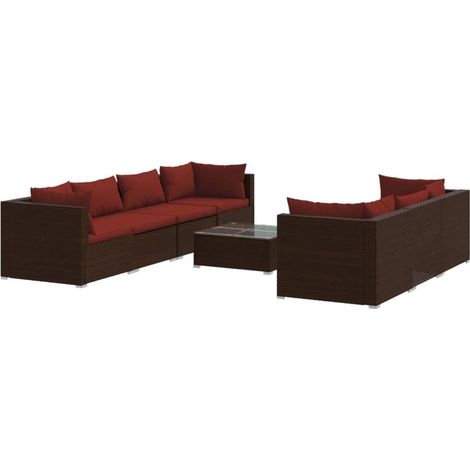8-tlg. Garten-Lounge-Set mit Kissen Poly Rattan Braun vidaXL (1/5)