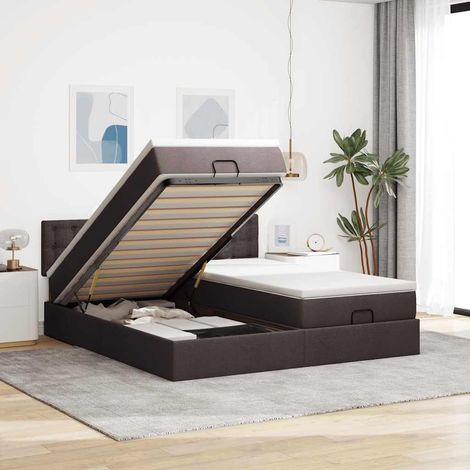 VidaXL Cadre de lit ottoman avec matelas marron foncé 180x200 cm tissu (1/5)