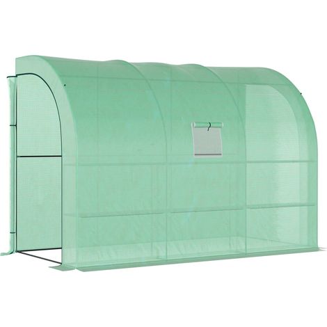 CHICFURN Invernadero adosado 300x150x213 cm de acero y plástico verde con estantes (1/5)