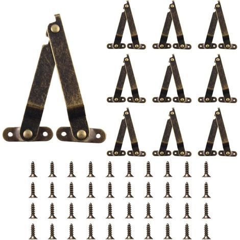 10 Pieces Folding Support Hinge, Lids Support Hinge, Antique Support Hinges with Screws for Wooden Boxes, Cabinets (1/5)