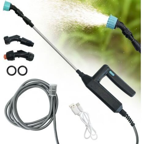 Pulvérisateur d'eau électrique pour plantes avec tige télescopique de 60 à 110 cm et 3 buses de brumisation, pulvérisateur à piles - tuyau de 5 m (1/5)