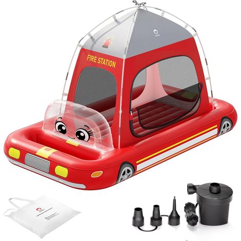 Lit de voyage gonflable pour enfant avec tente et camion Rouge (1/5)