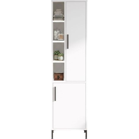 Armario Multiuso 2 Puertas Jongdari, Perchero, 7 Estantes, Abertura Abatible, 45x174h cm Blanco