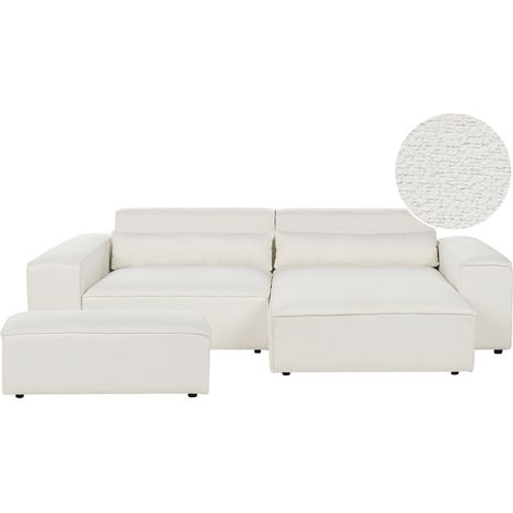 Moderno sofá esquinero modular 2 plazas con otomana tapizado de bouclé blanco izquierdo Hellnar (1/5)