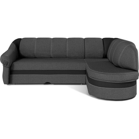 Canapé d'angle droit convertible tissu gris foncé et simili noir Sundy 250cm (1/5)