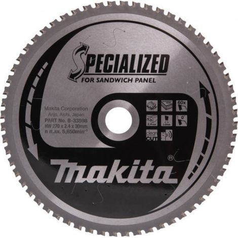 Makita – Lame de scie circulaire 270 mm – B33598 – 60 dents pour panneaux sandwich – Alésage 30 mm – Coupe nette et précise