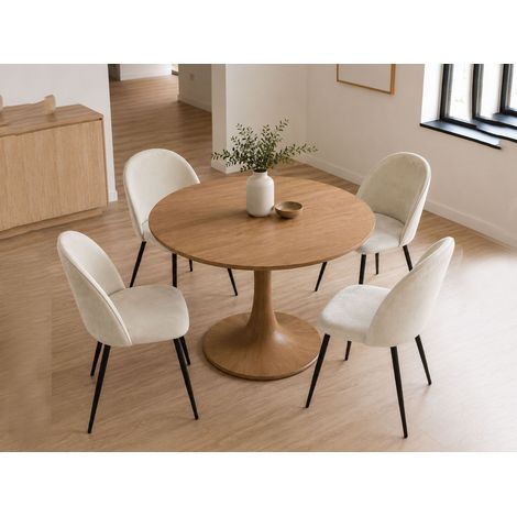Dmora - Set di 4 sedie Stinson, Poltrona rivestita in velluto, Sedia da pranzo imbottita, Seduta per riunioni, 51x54h82 cm, Panna