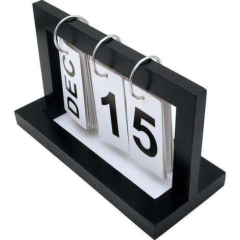 Calendrier à rabat vertical classique, calendrier perpétuel en bois, calendrier à rabat rétro en bois pour bureau, convient à la maison et au bureau, décoration de bureau (noir). (1/4)