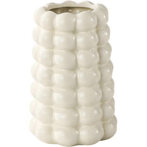 Vase décoratif en céramique à bulles, pot de fleurs moderne et unique pour salon, bureau ou entrée, Crème Blanc