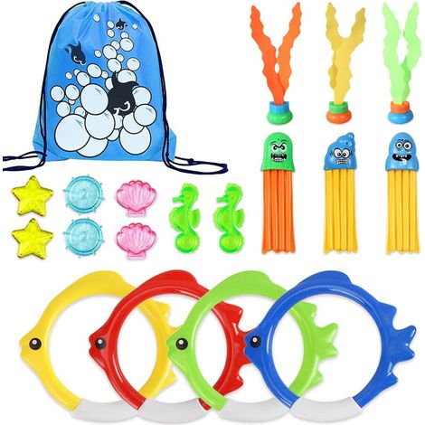 19-Piece Diving Toys, Swimming Pool Toys, Diving Rings, Treasures, Sailor, Octopus Underwater Toy, Summer Games for Children with Drawstring Bag for Boys and Girls (1/5)