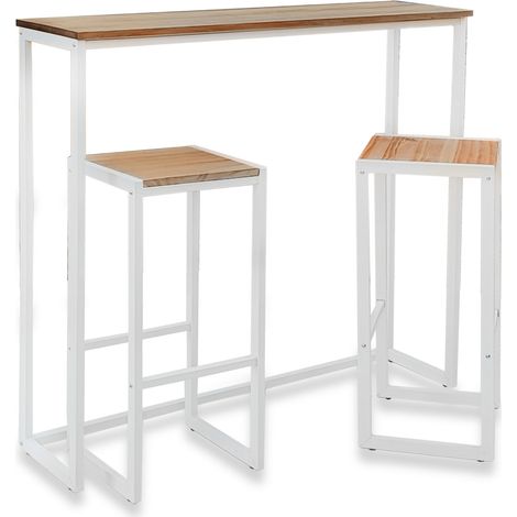 Conjunto Mesa Alta Eco-Line 118x30x110cm y 2 taburetes Blanco en madera maciza de pino acabado envejecido estilo Industrial Box Furniture (1/5)