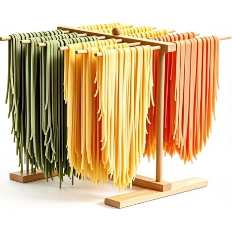Manuel Séchoir À Pâtes, Sechoir A Pates Fraiches,Séchoir À Pâtes En Bois Avec Tige De Transfert Et 12 Tiges, Support À Pâtes Pliable (1/5)