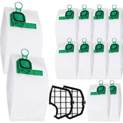 12 Vacuum Cleaner Bags for Vorwerk Kobold VK140 VK150 FP140 FP150 + 2 Filters, High Efficiency Microfibre Filter Bags, Tear-Resistant, Abrasion Resistant (1/5)