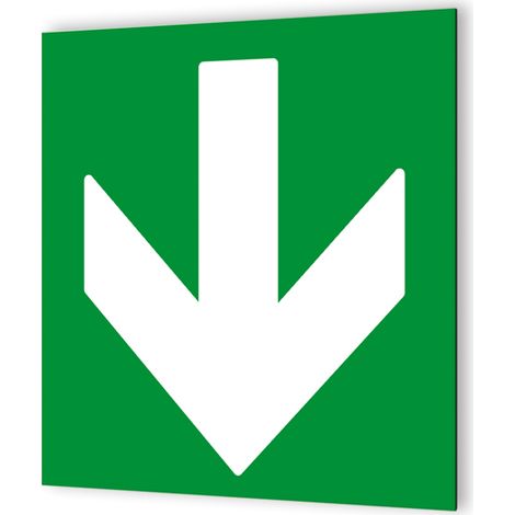 Pictogramme Flèche d'évacuation bas - Panneau signalétique en Dibond blanc - Vert et blanc, officiel - 20x20 cm, 3 mm d'épaisseur, fabrication française (1/5)