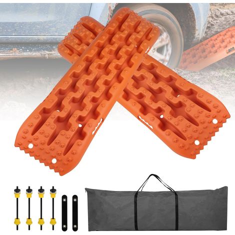 Lot de 2 Plaque Desensablage Tapis de Traction Tout Plaque de Désenlisement Camping Car Tapis de Traction en Plastique Accessoire Off Road Planche de Récupération pour Boue Sable Neige Orange (1/5)