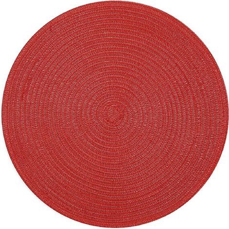 Set mit 4 runden, geflochtenen Platzsets, waschbar, 38 cm, für Zuhause, Hochzeiten (rot, 2) (1/4)
