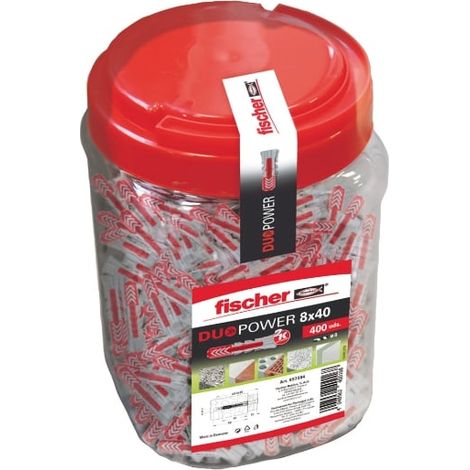 Fischer – Cheville DuoPower 8x40 pour support plein – Adhérence optimale pour béton armé – Composants en nylon gris et rouge – Vissage sans fatigue