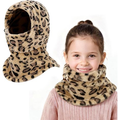 Cagoule thermique enfant 3-9 ans, masque polaire ajustable, tour de cou hiver léopard (1/5)