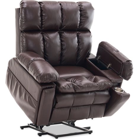 Fauteuil Relax Électrique 2 Moteurs avec Fonction Relève-personne et Massage - Tissu Marron (1/5)