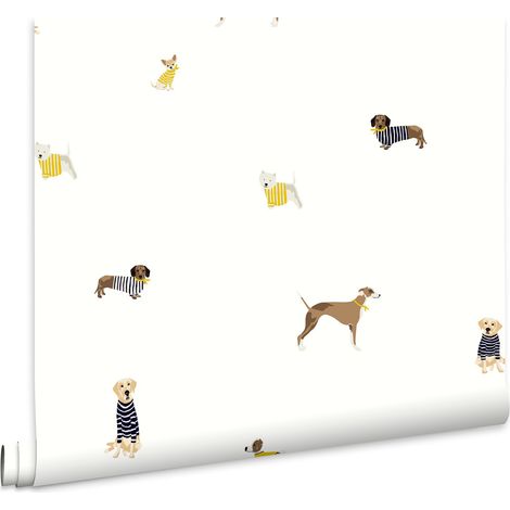 Joules Vliestapete Harbour Dogs Crème 10mx52cm