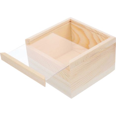 Boîte de rangement en bois brut, boîte à bijoux décorative, coffre au trésor, boîte cadeau avec couvercle transparent (1/4)