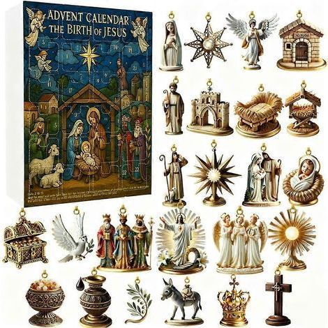 Calendrier de l'Avent religieux de Noël, 24 décorations acryliques 2D, scène de la Nativité (1/5)