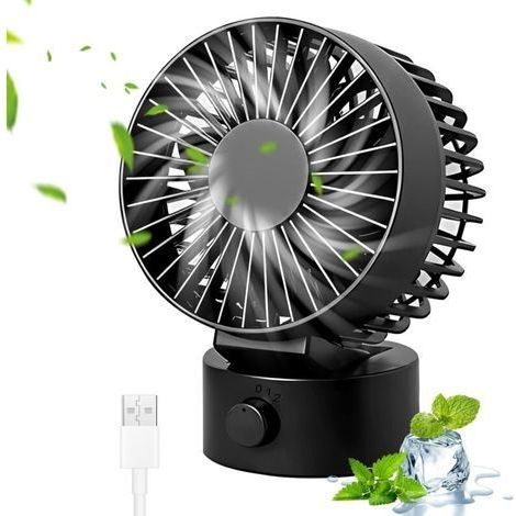 Mini ventilateur USB, ventilateur de table, ventilateur de bureau, réglable à 30 degrés, 2 vitesses, table pour table PC, poussette bébé, maison, bureau, camping, voyage (noir) (1/5)