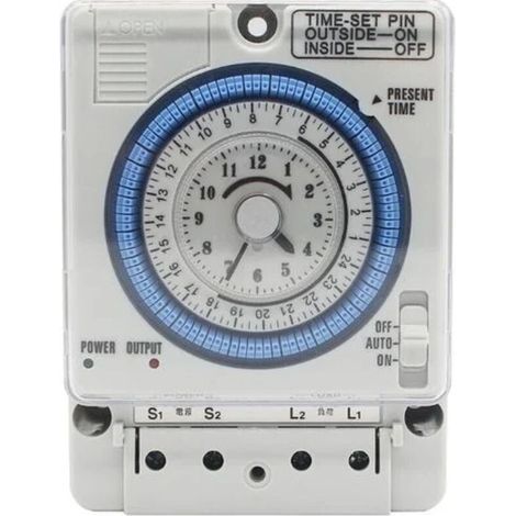 Horloge analogique quotidienne avec minuterie mécanique – Programmation 15min à 24h – Alimentation 100-240V AC – Charge 16A (1/4)