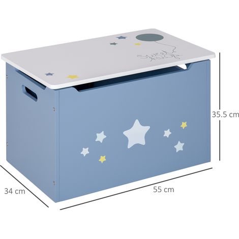Coffre de rangement en bois bleu et blanc pour jouets, banc pour chambre d'enfant, 55 x 34 x 35,5 cm (1/5)