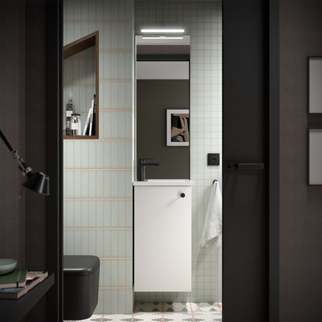 Komplett-Set MARVILLE WHITE SATIN + Waschtisch + Spiegel + Leuchte