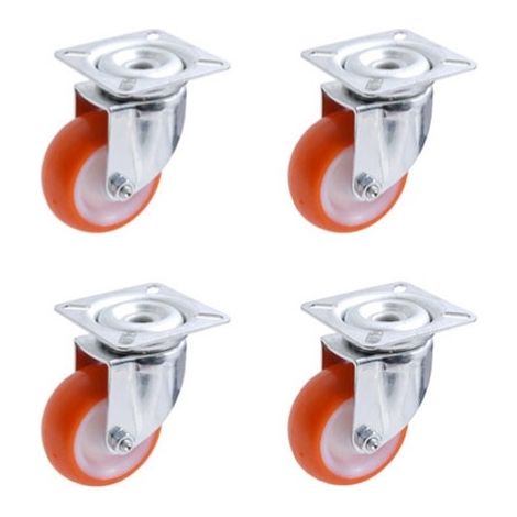 Lot de 4 roulettes pivotantes polyuréthane rouge diamètre 30 mm - 90 Kg (1/2)