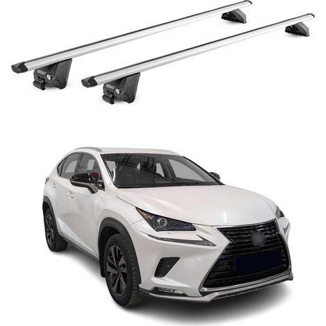 OMAC Barres de toit aluminium certifiées TÜV pour Lexus NX I 2015-2021 – Pour rails de toit intégrés – Rainure en T – Charge max 100 kg – 2 antivols Argent (1/4)