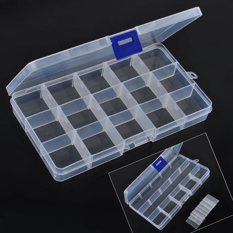 TRADE SHOP - Scatola 15 Comparti Regolabili 18x8cm Porta Minuterie Gioielli Perline Nail Art -