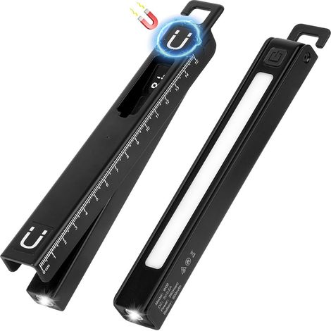 Lampe de travail, Lumière à stylo LED rechargeable, Lampe de Travail COB avec Aimantée,Mesure à la Règle et Indicateur Batterie, 6 Modes, Lampe de D'atelier Poche, pour Camping, Atelier (1/5)