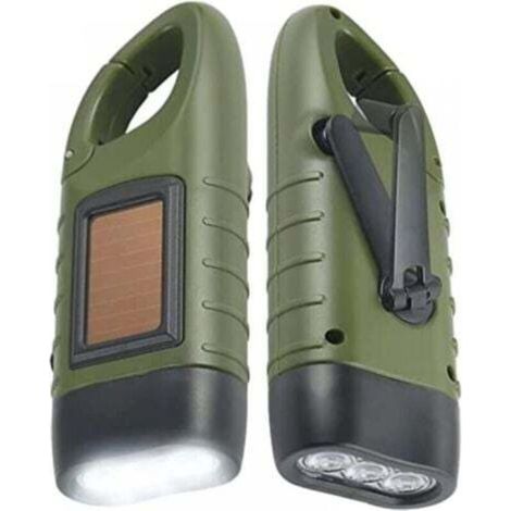 [JAMAIS UTILISÉ] Lampe Torche Solaire Rechargeable(Lot de 2), LED Lampe Urgence à Dynamo Manivelle Flashlight avec Mousqueton pour Randonnée Voyage Camping Escalade,Armée Verte (1/4)