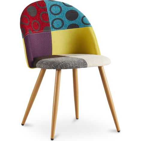 Dining Chair - Upholstered in Patchwork - Scandinavian Style - Ray Multicolour (1/5)