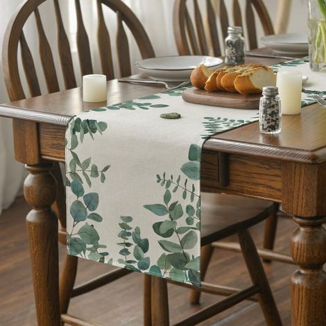 Chemin de Table Decoration Chemin de Table Toile de Jute Chemin de Table Vert Feuilles Été Decor Cheminee Decorative pour Mariage (1/5)