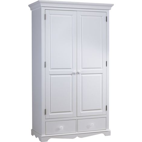Armoire Penderie Blanche 2 Portes 2 Tiroirs 6 Niches L 114.5 H 195 P 54 cm