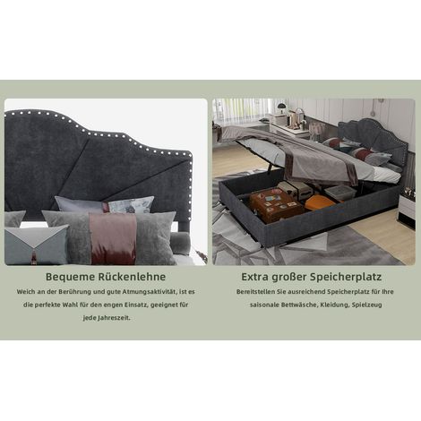 Lit moelleux moderne et minimaliste, tête de lit confortable et douce, 140200CM, gris, meuble de chambre multifonction, lit coffre haut avec vérin pneumatique, matelas non inclus. (1/5)