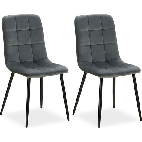 Juego de 2 cómodas y modernas sillas de cocina comedor en tela de terciopelo gris, patas de metal negro CDS06102 (1/5)