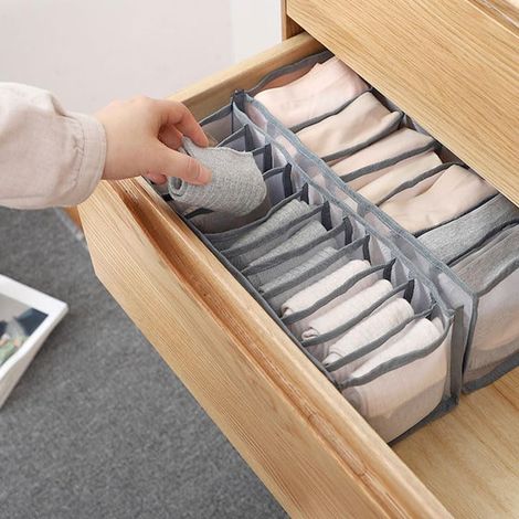 Séparateurs de tiroir pour chaussettes, sous-vêtements avec 11 compartiments, boîte de rangement ouverte pour organiser chaussettes, sous-vêtements, cravates, tiroir et étagère de placard, économie (1/5)