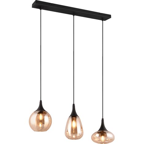Suspension 3 lampes culot E14 verre ambré métal noir - Trio - Lumina (1/5)